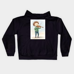 Violin playing cute boy Kids Hoodie